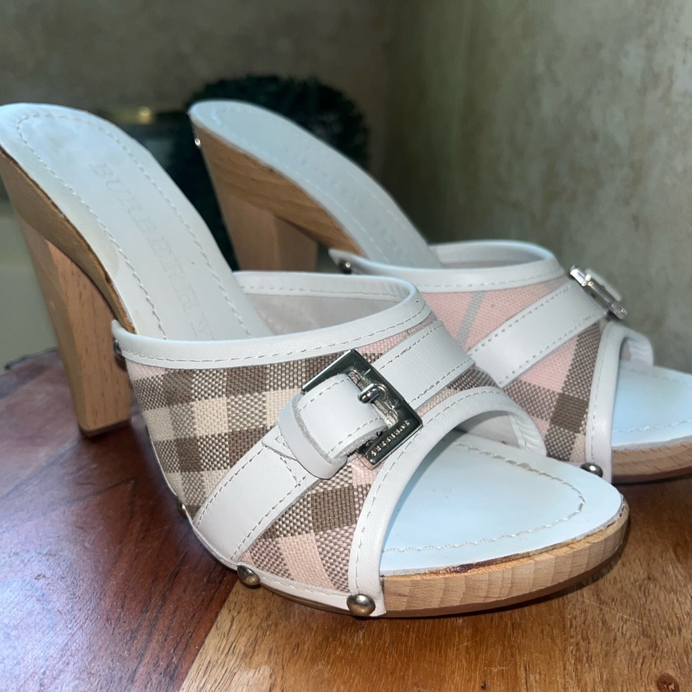 Burberry Checkered Heels with White Trim